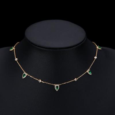 China CLASSIC Light Luxury Temperament Retro Drop Water Dubai Zircon Necklace Earring Green Wedding Party Set for sale