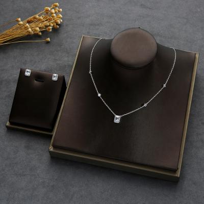 China CLASSIC Exquisite Gold Plated Micro Zircon Set Fashion 2pec Square Necklace Earrings Candy Set Bridal Dress Accessories for sale