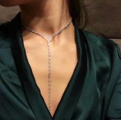 China Fashion Accessories Wholesale Popular Women's CLASSIC Elegant Long Neck Chain Necklace Diamond Inlaid Personalized Clavicle Chain for sale