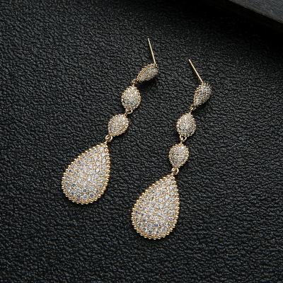 China Fashion CLASSIC colorful monochrome luxury cubic zirconia drop water long earrings micro diamond water diamond dress with jewelry for sale