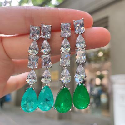 China Paraiba Party Blue CLASSIQUE 2022 Fashion Sky Retro Memorial Gift Big Green Head Earrings Zircon for sale