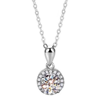 China Cheap Fine CZ Jewelry Sterling Silver White Necklace Korean Zircon Halo Romantic Round Pendant For Women for sale