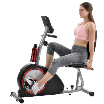 China Home Use Recumbent Red Exercise Bike With Magnetic Stationary And Pulse Monitor, Adjustable Seat for sale