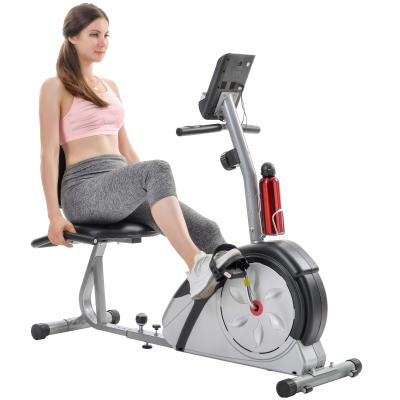 China Home Use Recumbent Silver Exercise Bike with Magnetic Stationary and Pulse Monitor, Adjustable Seat for sale