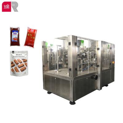 China Easy to Operate and Small Multi Functional Automatic Rotary Sauce R8-300 Liquid Packing Machine for Premade Doypack Bag for sale