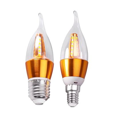 China Hotel LED Candelabra Bulb E14 E27 Non-Dimmable White LED Candelabra Bulb E14 E27 Daylight Chandelier Bulbs AC85-265V Torpedo Shape Gold Color for sale