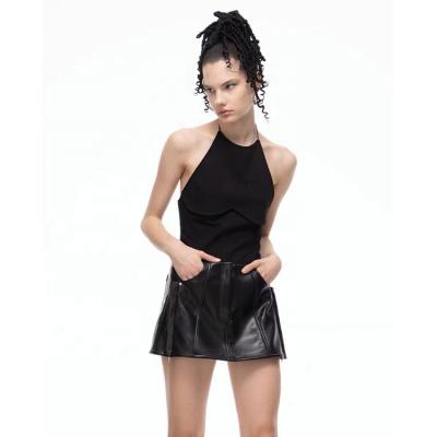 China New Design Breathable Fashion Hot Girls Style Black PU Leather Short Ladies Skirt Pants for sale