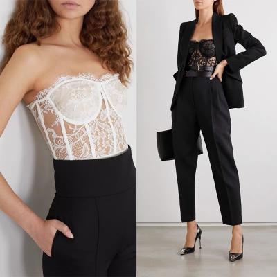 China Mesh Embroidery Wrapped Chest Vintage Knit Top Camisole Summer Women Lace Strapless Tube Vest Black Sexy QUICK DRY Crop Top for sale