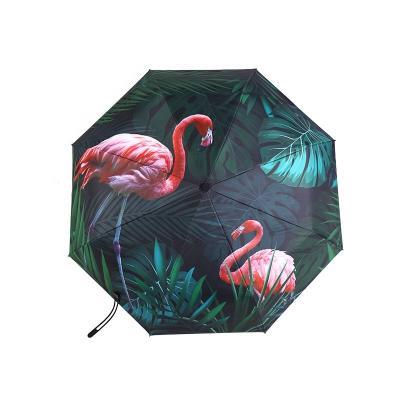 China Wholesale Fashionable Modern 3 Flamingo Pattern Black Gel Umbrella UV Protection Umbrella Umbrella UV Folds for sale