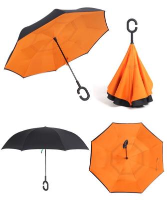 China All In 1 Cheap Pure Color Double Layer Car Umbrella C-handle Inverted Reverse Sun Umbrella For Travel for sale