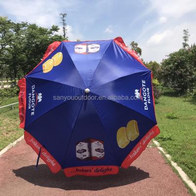 China Promotion Activity Hot Sale Advertising Umbrella Cheap Hot Parasol With Tilt Printing Beach Umbrella Custom Polyester for sale