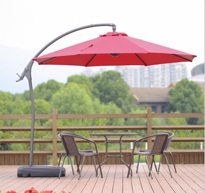 China Banana Umbrella Traditional Outdoor Aluminum Shed Parasol With Crank Patio Umbrella With Base Beach Umbrella Polyester for sale