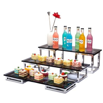 China Cake Stand 3 Tiers Rectangle Rectangle Risers Customized Modern Desgin OKEY Modern Banquet Food Display Dessert Glasses Buffet Display Stand for sale