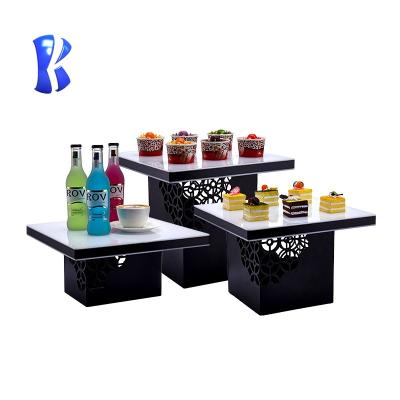 China Modern Luxury Equipment 3 Tier Cafeteria Price Promotion Rectangular Desgin Okey Food Serving Tray Buffet Food Display Stand for sale