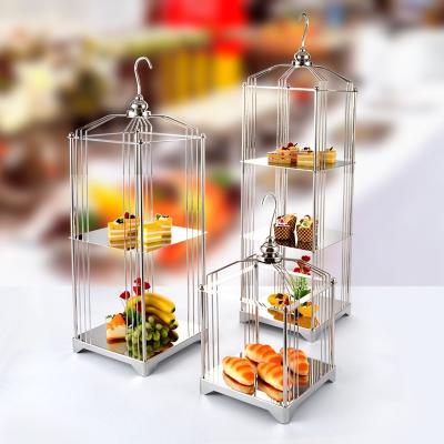 China Modern Desgin OKEY Hotel Buffet Ribbon Stainless Steel Birdcage Cake Stand for sale