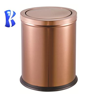 China OKEY Stocked Round Stainless Steel 10L Garden Swing Lid Push Lid Bathroom Trash Can for sale