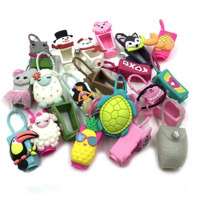 China Custom Mini Hand Sanitizer Silicone Bottle Cover 30ml Hand Sanitizer Holder Chain Head Chain Bottle Holder for sale