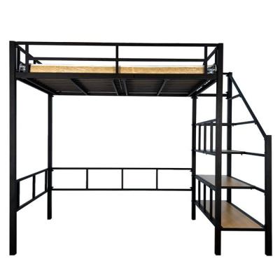 China (Height)Adjustable Stable White Gold Loft Bed Black Metal Bed With Single Stairs Upper Floor Single Large Double Space Saving High Bed for sale