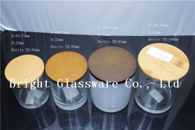 China clear candle jars with wooden lids for sale