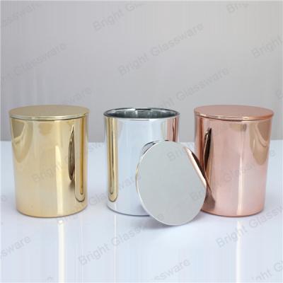 China Hot sale 9oz copper candle jar with lid, electroplate candle container with plastic lid for sale