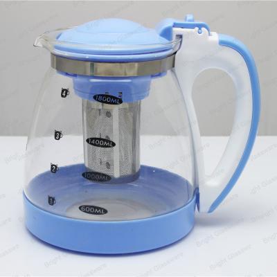 China Eco-friendly food grade heat resistant glass teapot with filter, glass water bottle with handle for sale