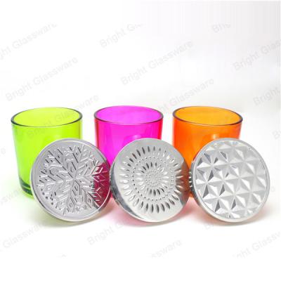 China custom colorful glass candle holder with metal lid for sale