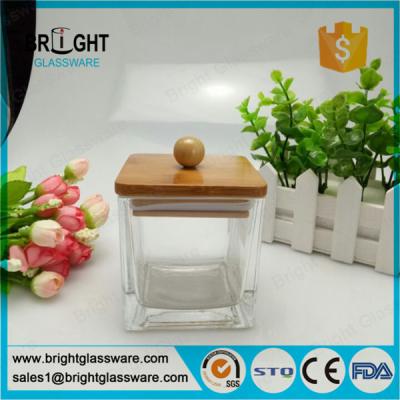 China fancy square jar with lid, glass jar with bamboo lid and silicone ring for sale