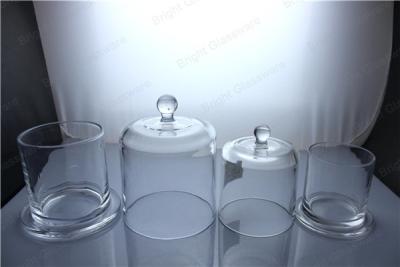 China high quality glass candle container with glass cover for sale