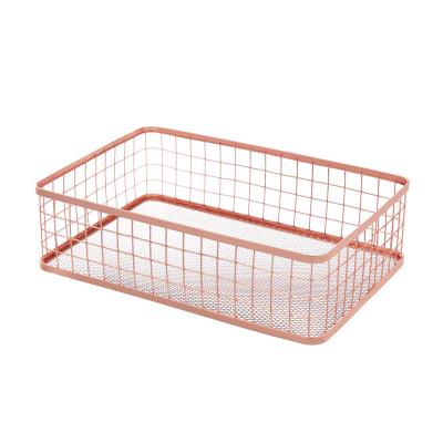 China Amazon Viable Hot Selling Wire Lockers For Storage Black Iron Storage Basket Rose Gold Iron Wooden Storage Basket for sale