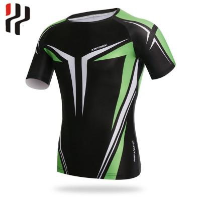 China Anti-pilling Black Gym Fitted T-shirts Mens Short Sleeve Cotton Spandex Sporty T-shirt OEM Printed Tapered Fitness Tee for sale