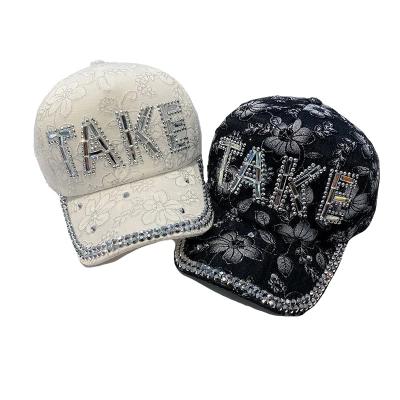 China COMMON Wholesale Women's Baseball Cap Letter TAKE Rhinestone Design Flower Embroid Hat Casual Custom Hats for sale