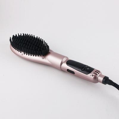 China Ionic LED Indicator Light Blow Cap Air Hair Straightening Brush Fast Straightener Comb With LED Display for sale