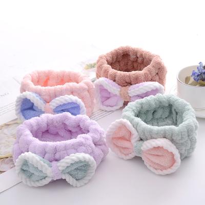 China Fashion Soft Bowknot Makeup Hair Bands For Face Wash Shower Coral Fleece Facial Spa Fluffy Headbands For Women for sale