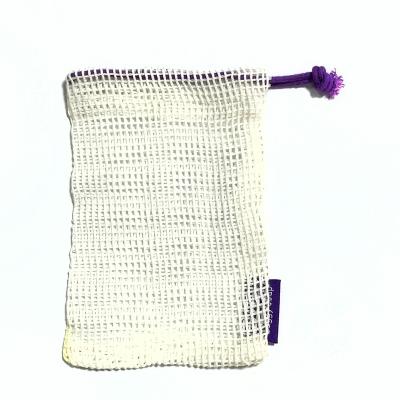 China Wholesale Eco-friendly Washable Reusable Organic Cotton Mesh Bag Handled Mesh Drawstring Eco Friendly Soap Pouch for sale