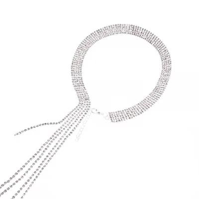 China New Personality Hyperbole Fashion Necklace Female Tassel Long Rhinestone Full Clavicle Chain Pendant Necklace for sale