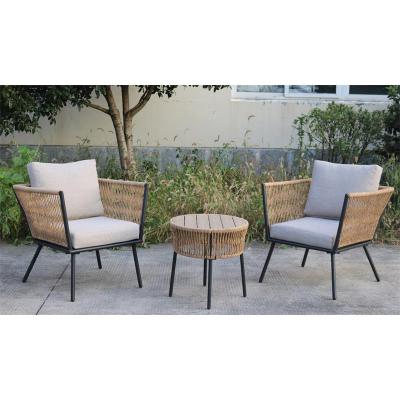 China Modern Outdoor Modern Rattan 3pcs Bistro Sets Metal Frame Table and Chair Patio Furniture Sets for sale