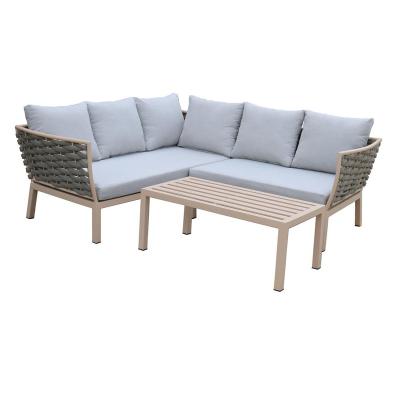 China Modern Outdoor Furniture PE 3pc Alum Wicker Rope Sofa Set Table Garden Sofa Sets for sale