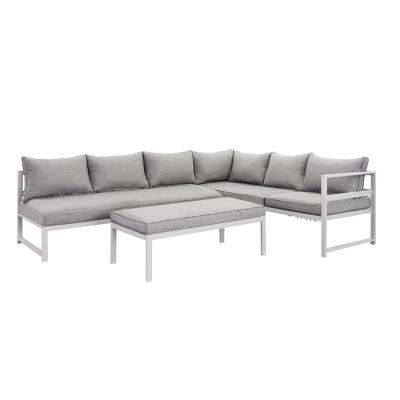 China Modern Sofa Set Furniture Outdoor Aluminum Rectangle Table And Corner Sofa With Cushion for sale