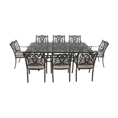 China Modern 9 Piece Cast Aluminum Patio Furniture Dining Table Set for sale