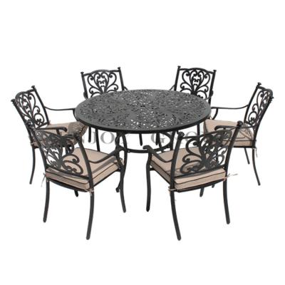 China 6 Seater Modern Outdoor Garden Patio Metal Dining Set With Round Table And Chair for sale