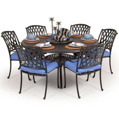 China Modern Outdoor Furniture Luxury Round 7 Pcs Set Cast Aluminum Patio Dining Set for sale