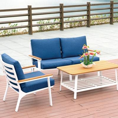 China Modern modern garden furniture set metal aluminum garden frame wooden table and sofa set for sale