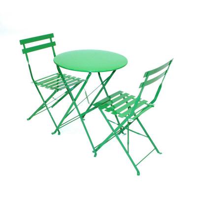 China Durable Folding Collapsible 3 Piece Outdoor Patio Steel Table Bistro Chairs Set for sale