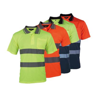 China Relfective High Visibility Clothing Polyester Mesh Fast Builder Uniform Dri Yellow-Orange Strength Polo Shirt for sale