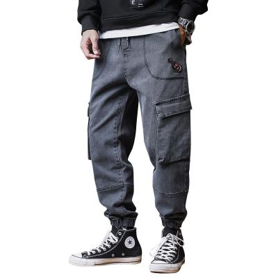 China Breathable Elastic Bottom Elastic Waist Jean Cargo Pants Size 6 Pockets Mens Cargo Jeans for sale