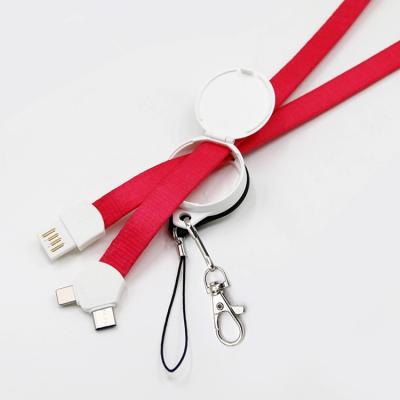 China Hot Selling Mobile Phone Logo Printing Lanyard 3 in 1 Charging Cable for Promotional Gift for sale