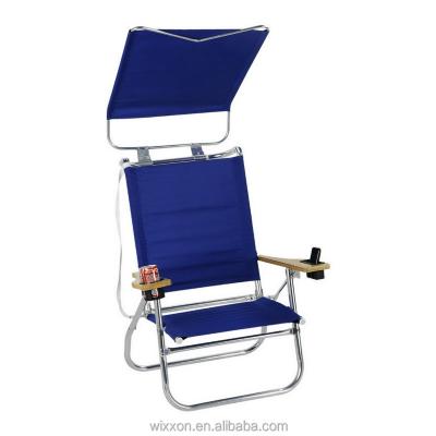 China Fishing Chair Armrests Wooden Straps Folding Beach Chair With Sunshade for sale