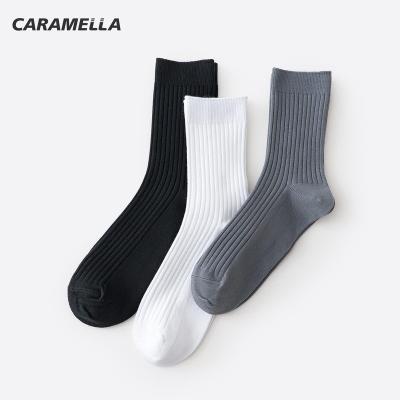 China 100 Caramella 4pairs Antibacterial High Quality Cotton Antibacterial Mens Sports Socks Solid Colored Basic Socks for sale