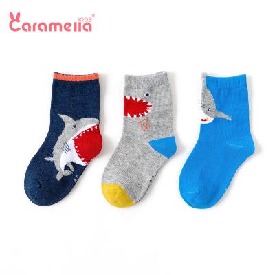 China QUICK DRY Cartoon Caramella Shark Animal Pattern Cute Cartoon Caramella Boys Kids Cotton Socks for sale