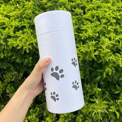 China Paw Print Viable Cat Casket Eco-Friendly Paper Box and Biodegradable Cremation Urns Cardboard Casket for Pet Burial Spread Ashes for sale